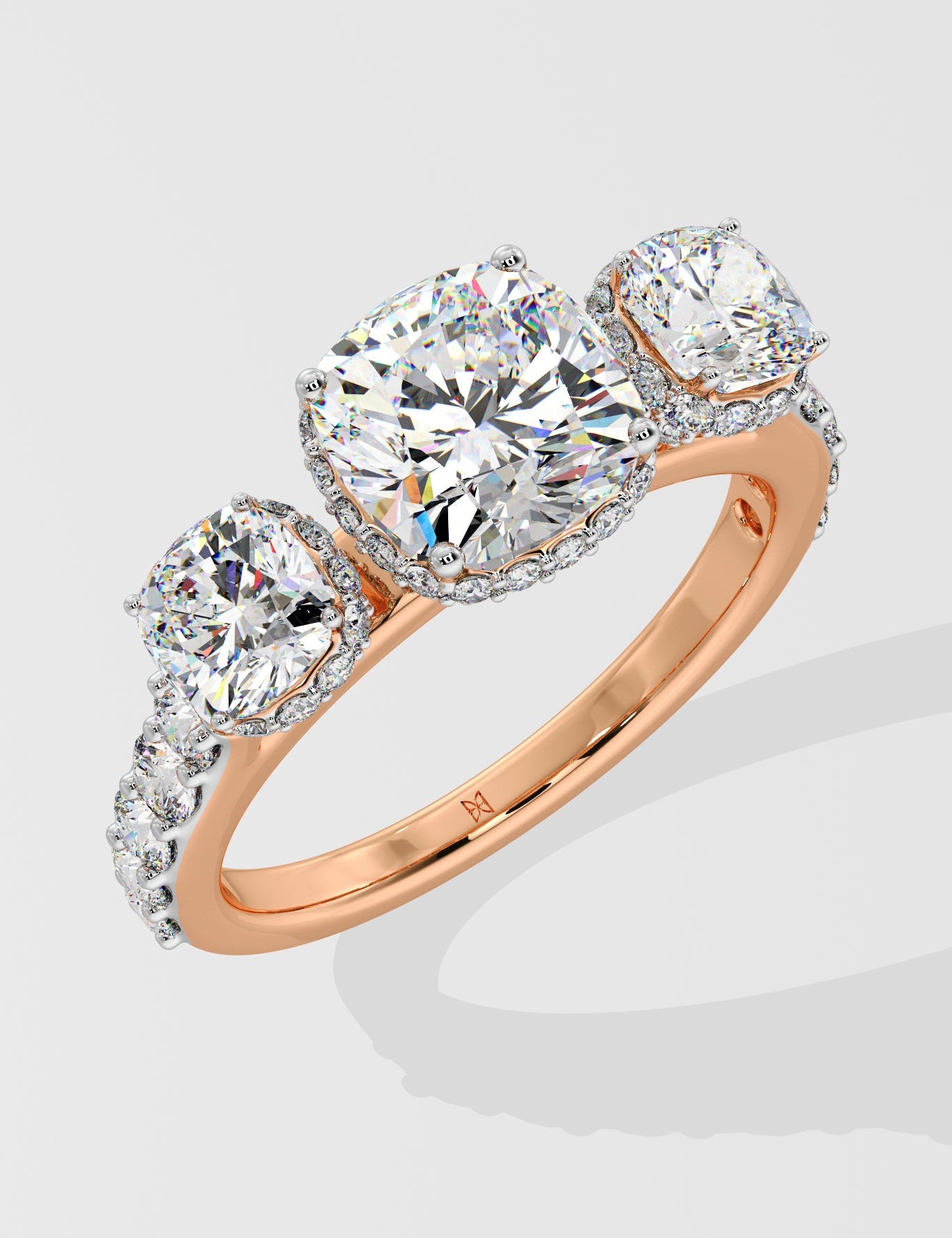 2 ct Trinity Cushion Diamond Ring