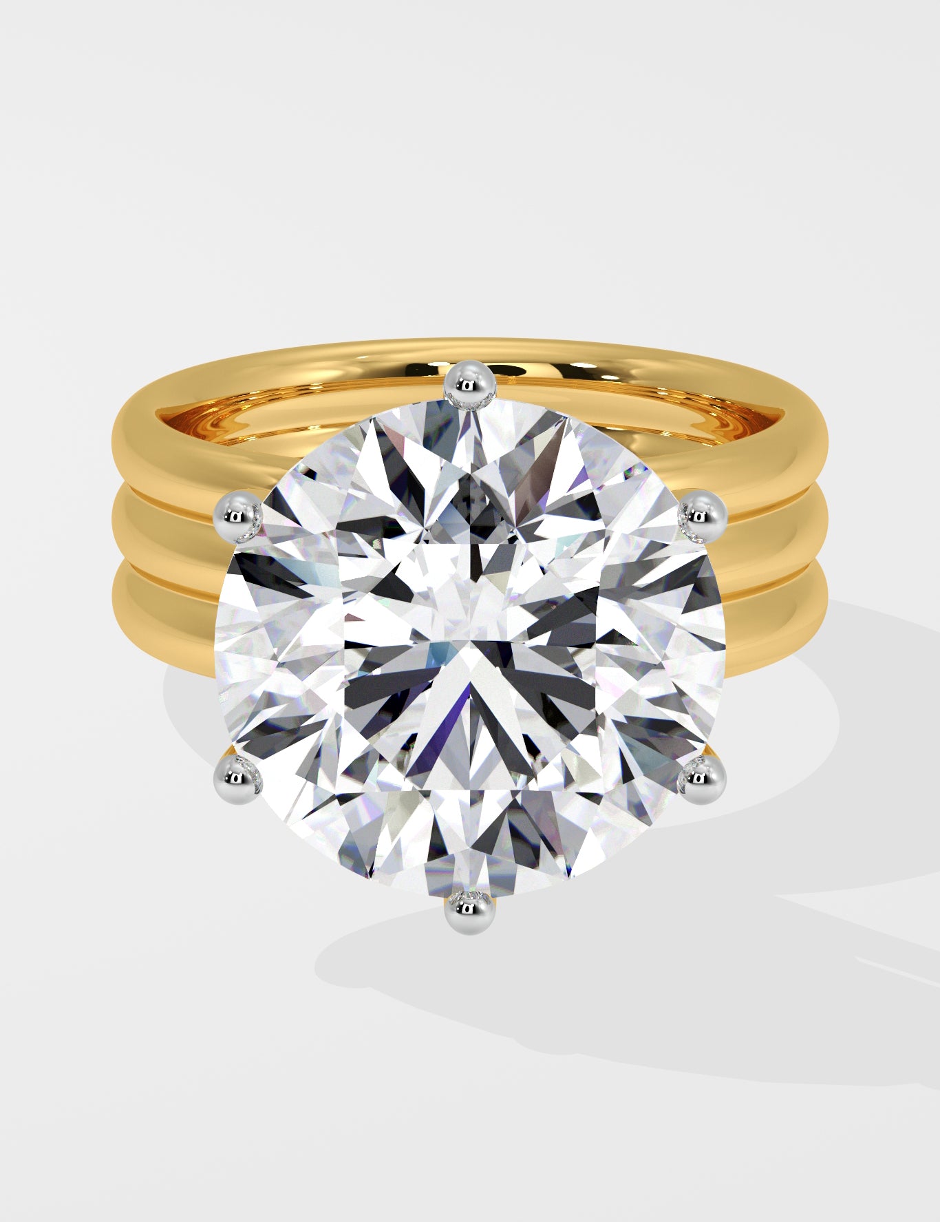 Gold diamond ring with a large diamond on a white background