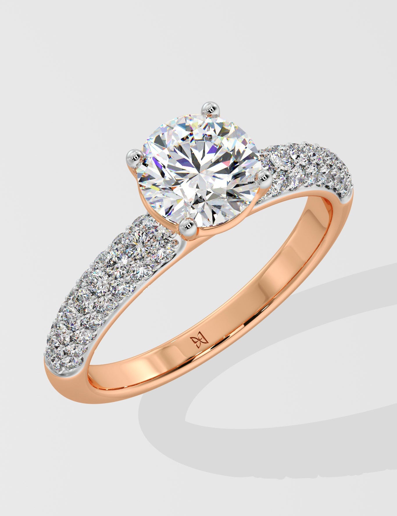 1 ct Dome Pave Solitaire Diamond Ring