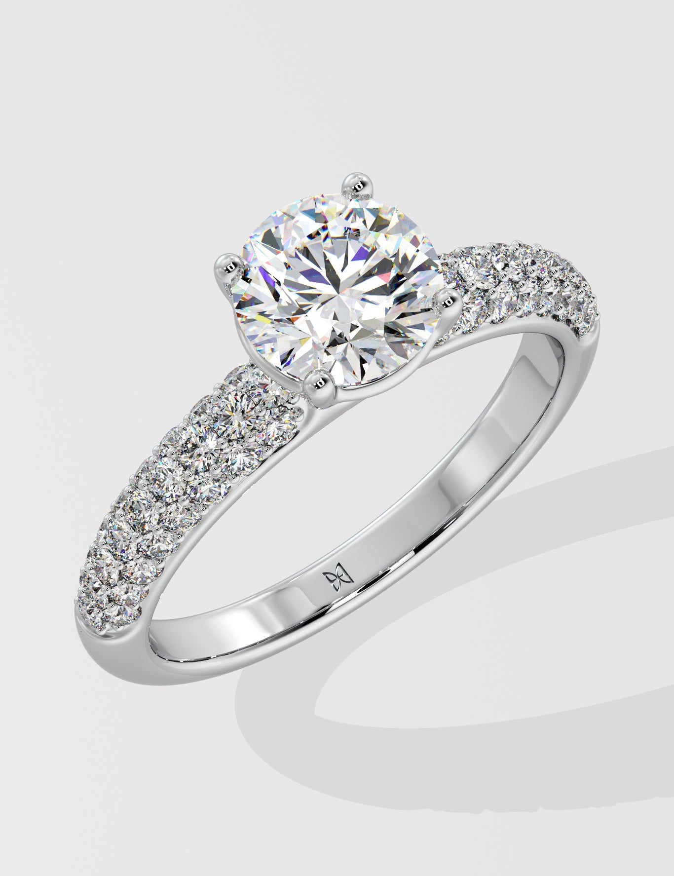 1 ct Dome Pave Solitaire Diamond Ring