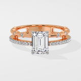 1 ct Emerald Twin Row Diamond Ring