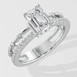 1 ct Emerald Twin Row Diamond Ring