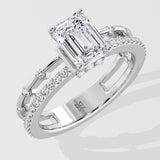 1 ct Emerald Twin Row Diamond Ring