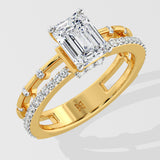 1 ct Emerald Twin Row Diamond Ring