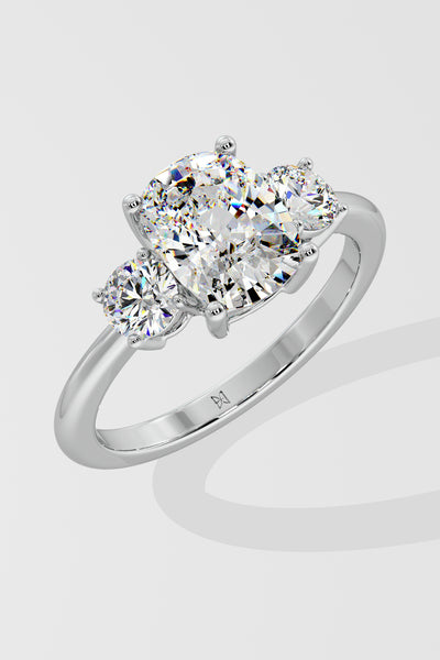 2.5 ct Cushion 3 Stone Ring