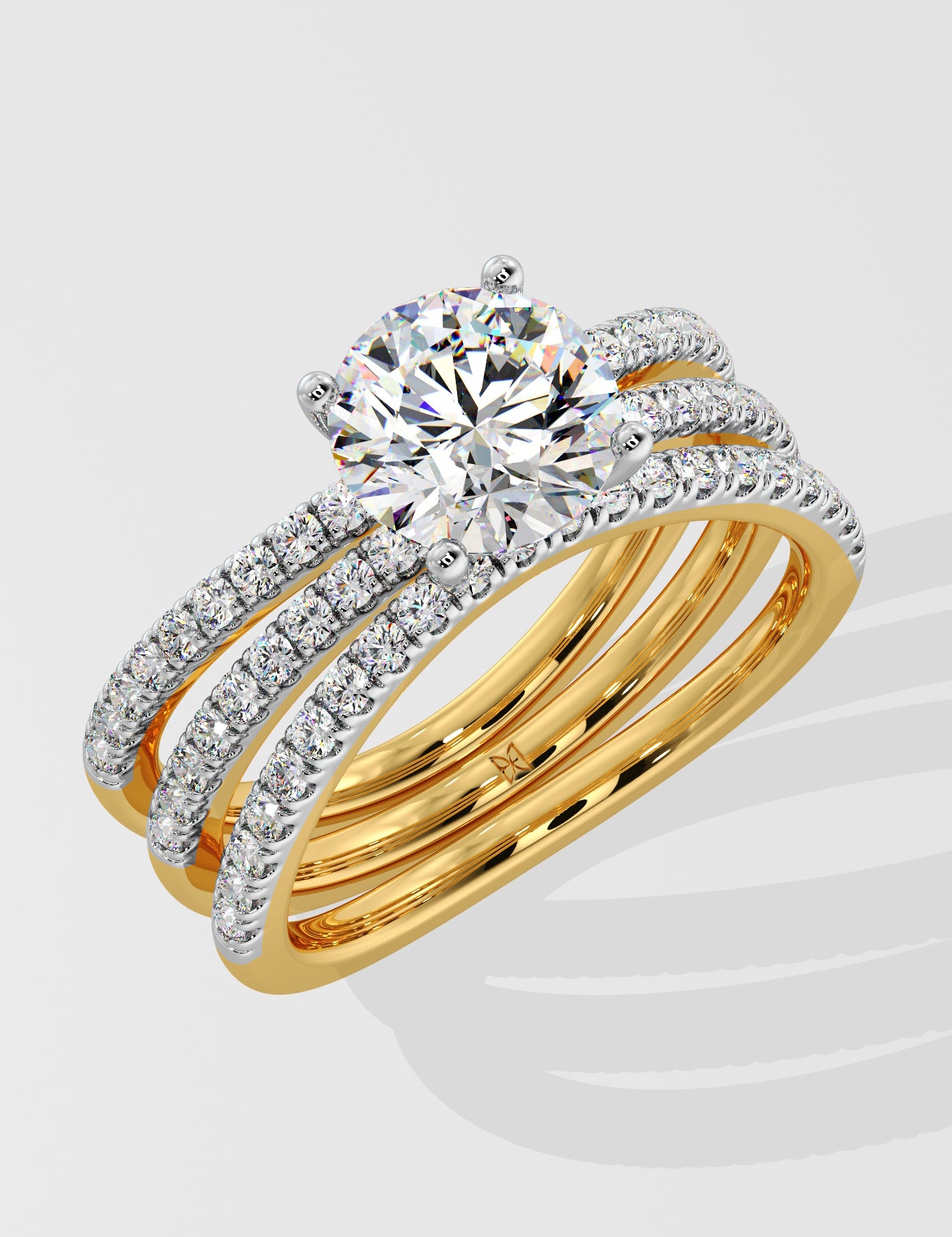 1.5 Ct Triple Band Solitaire Diamond Ring