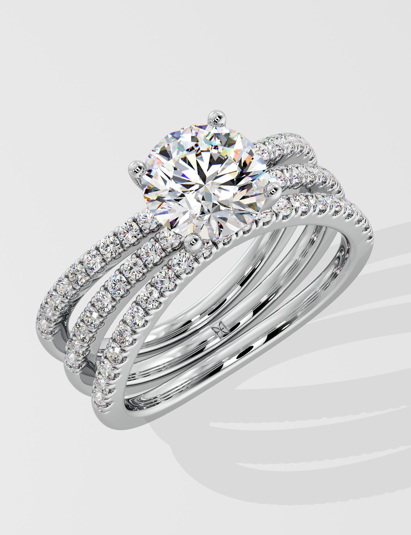 1.5 Ct Triple Band Solitaire Diamond Ring