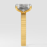 Diamond ring with a unique design on a white background