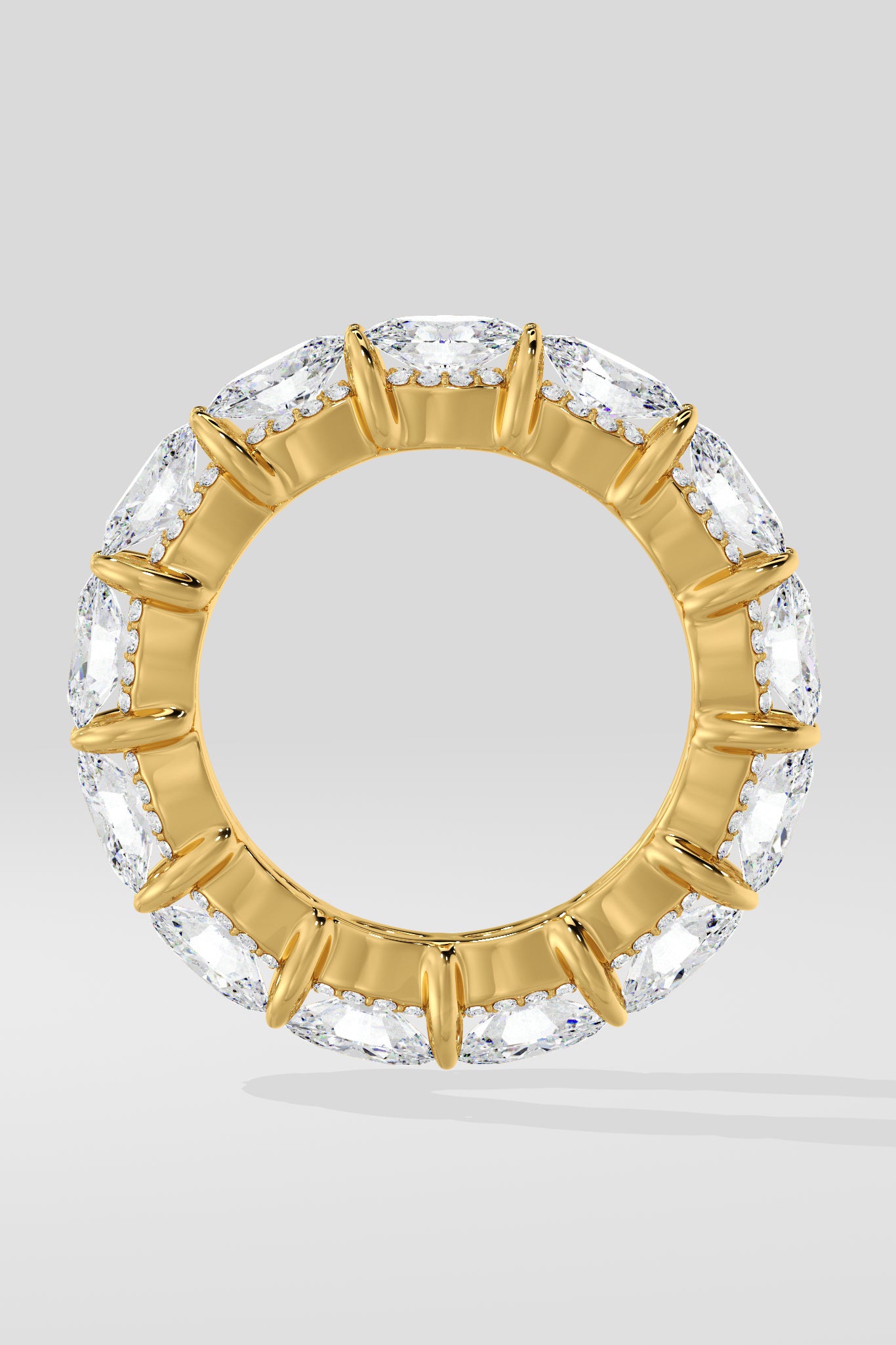 Diamond band ring on a light gray background