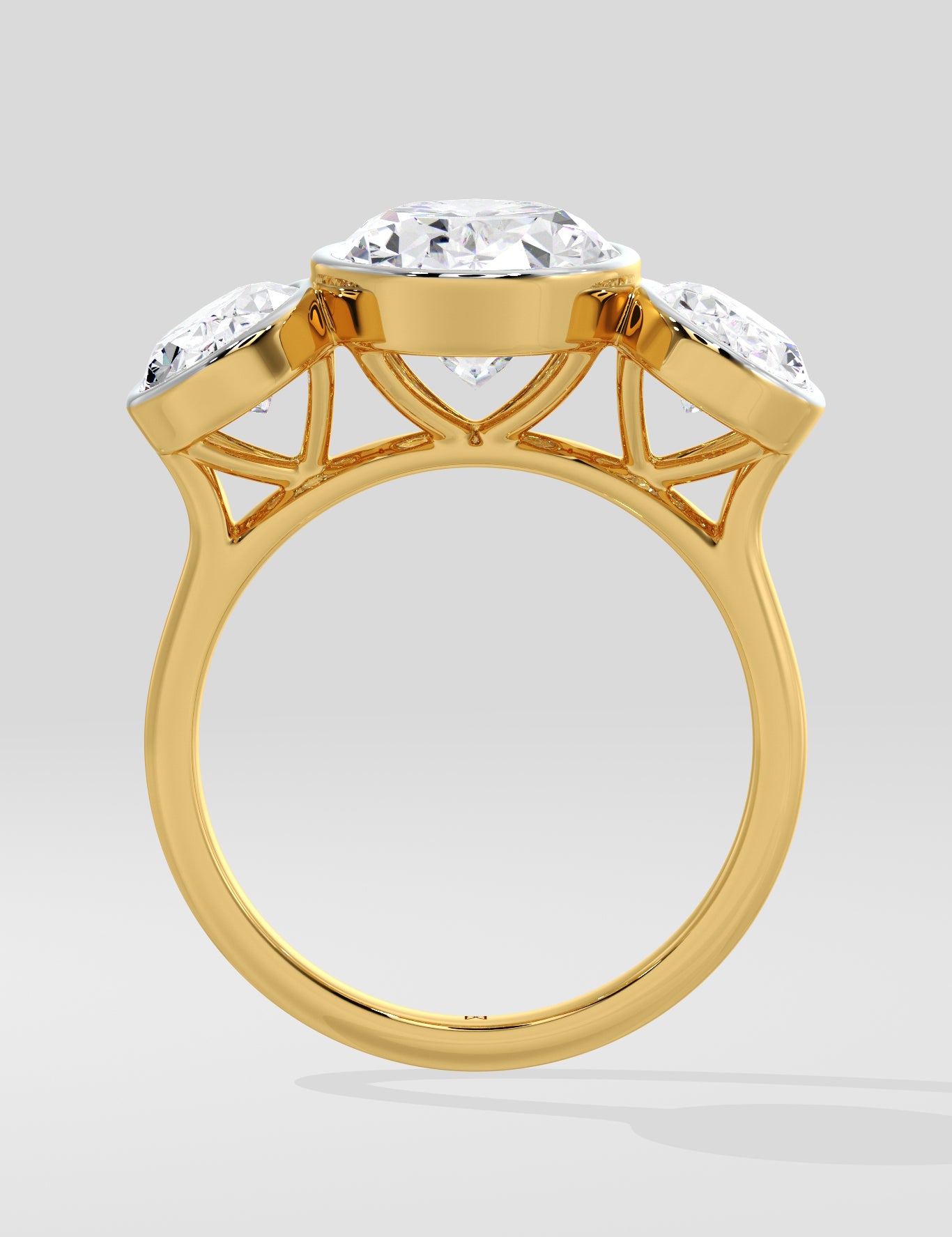 Gold Diamond ring with a large central gemstone and smaller stones on a light gray background