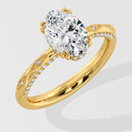 Diamond ring with a large diamond on a light gray background