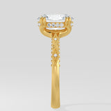 Diamond ring with a large diamond on a light gray background