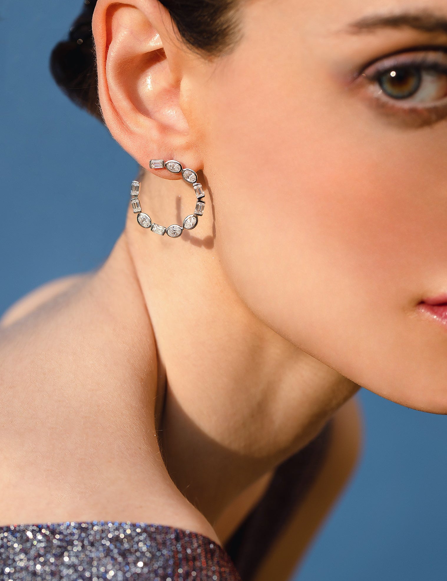 Illuminate Oval Emerald Diamond Front Hoops - House Of Quadri