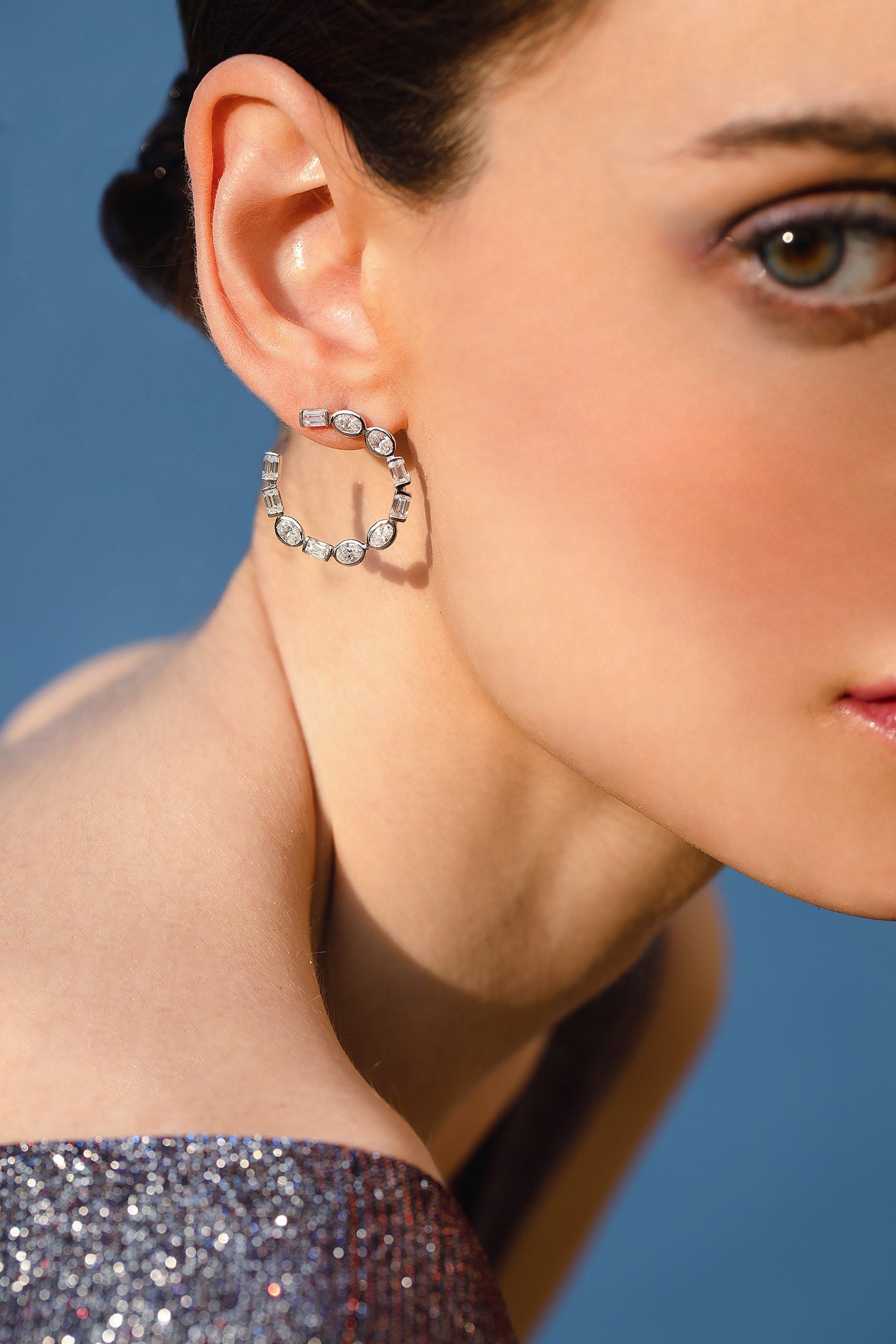 Illuminate Oval Emerald Diamond Front Hoops - House Of Quadri