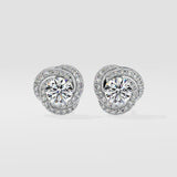 2 Ct Solitaire Swirl Halo Earring