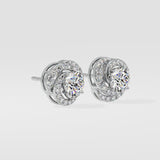 2 Ct Solitaire Swirl Halo Earring