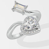 Emerald & Halo Heart 2 Diamond Ring - House Of Quadri