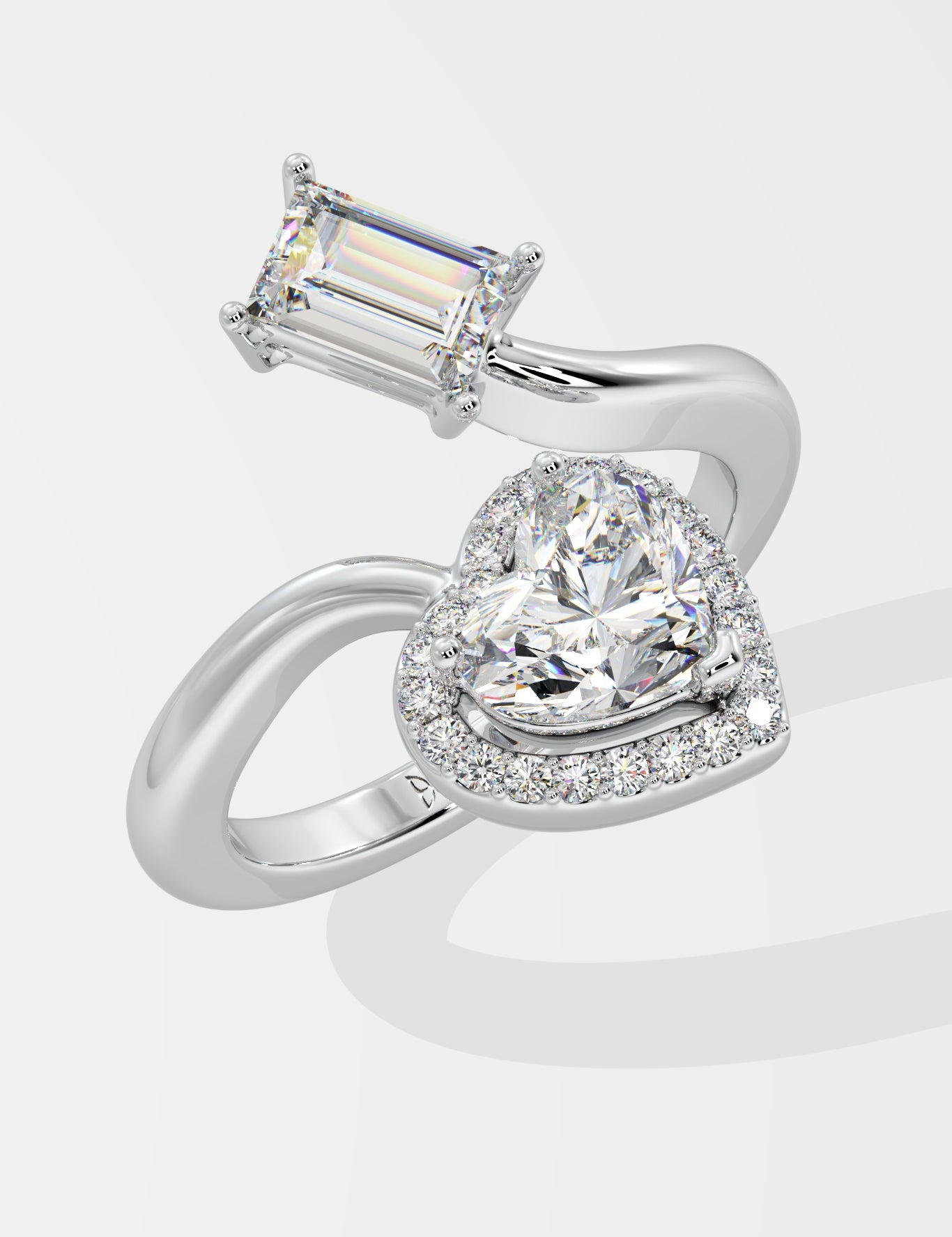 Emerald & Halo Heart 2 Diamond Ring - House Of Quadri