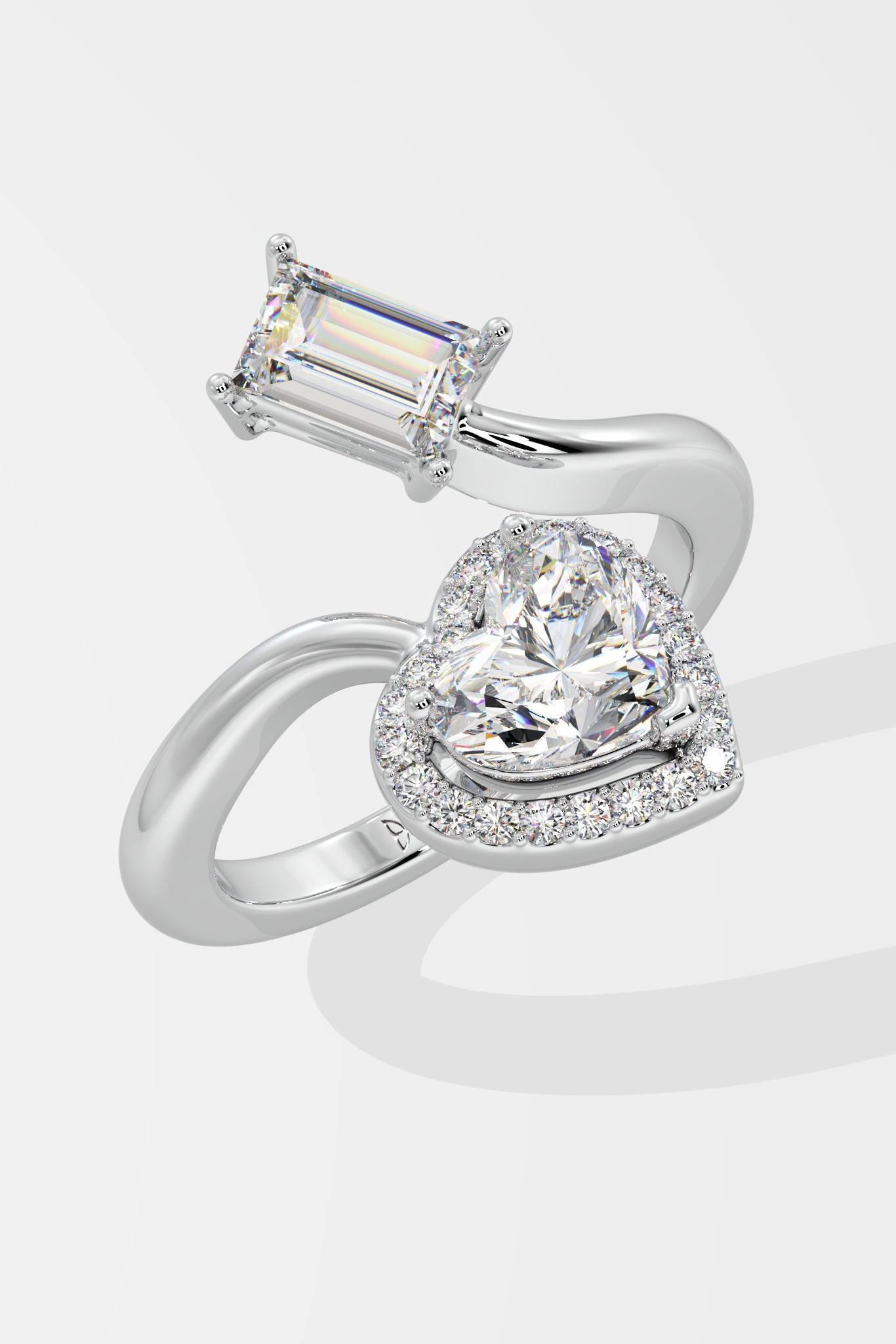 Emerald & Halo Heart 2 Diamond Ring - House Of Quadri