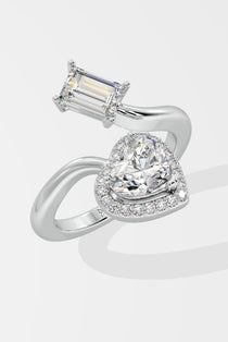 Emerald & Halo Heart 2 Diamond Ring - House Of Quadri