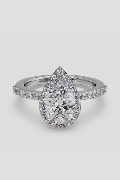 Pear Solitaire Halo Ring