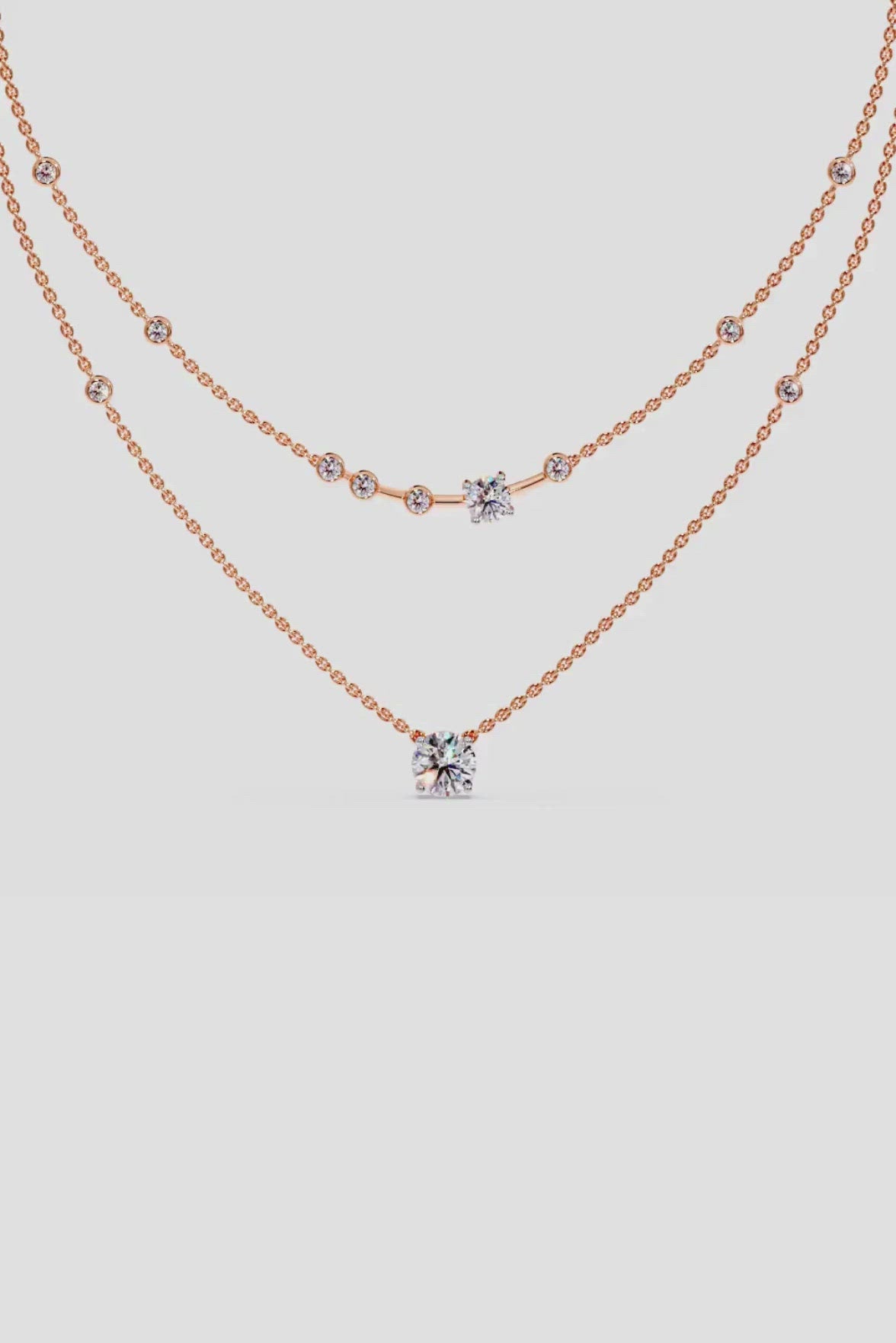 Two Layered Arrayed Solitaire Necklace