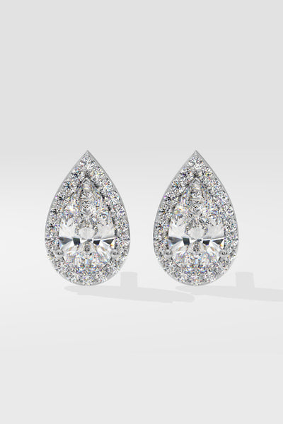 Askew Pear Solitaire Halo Earrings - House Of Quadri