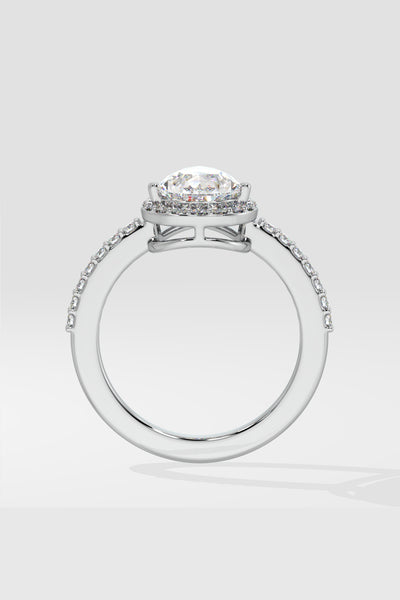 Askew Pear Solitaire Halo Ring - House Of Quadri